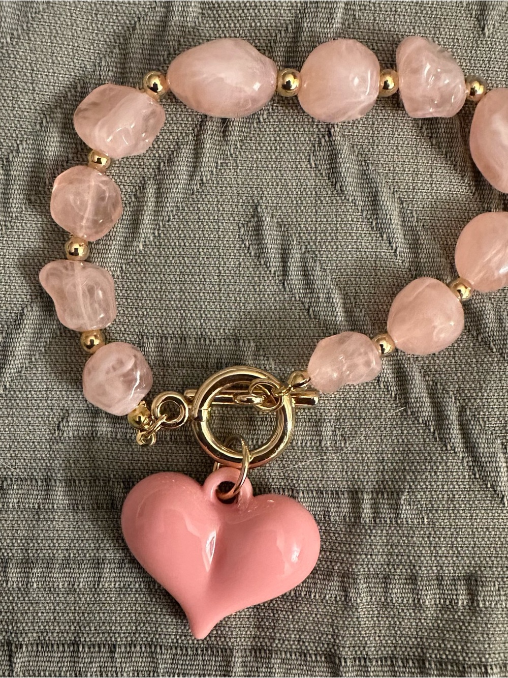 Gold-Bead Pink Heart Charm Bracelet - Women’s Jewelry